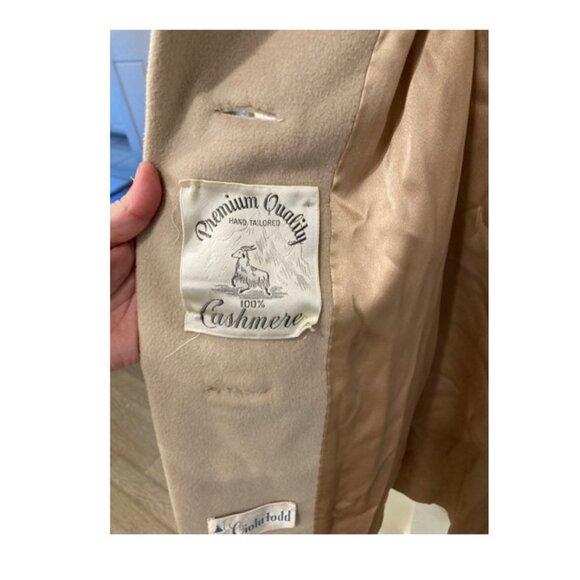 Vintage 100% Cashmere Coat Size Medium Mink Fur Collar MCM 60s 50s 3/4 Sleeves - Picture 7 of 13